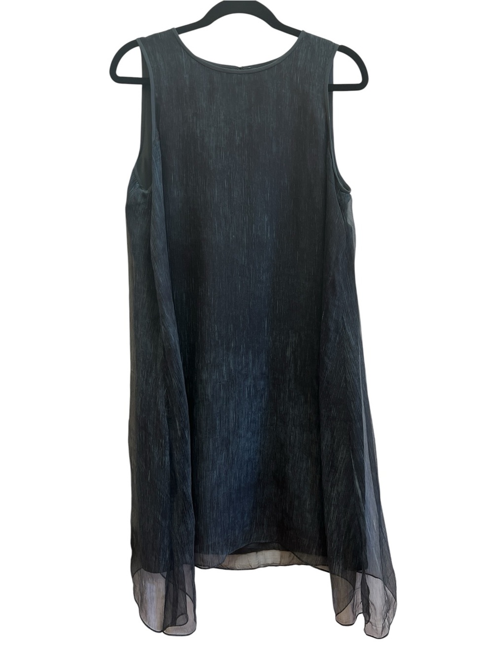 Eileen Fisher Black/Gray 100% Silk Crinkle Sleeveless Shift Dress M Lagenlook - Picture 2 of 5